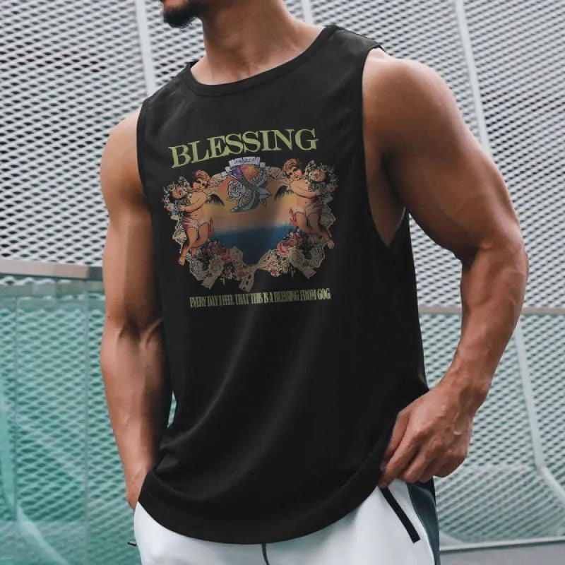 Blessing Graphic Print Loose Men's Tank Top sold by Shopnova