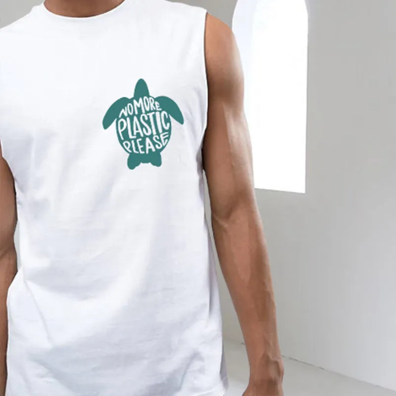 Sea Turtle No More Plastic Print Men's Tank Top-C sold by Shopnova