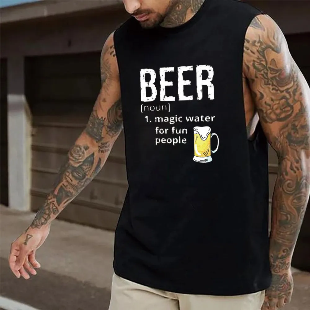 Beer Alphabet Graphic Print Loose Men's Tank Top sold by Shopnova