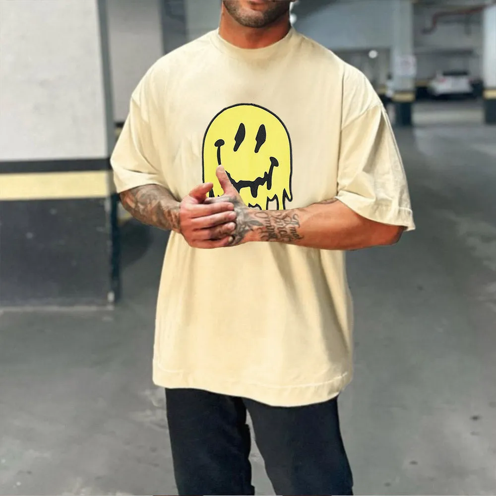 Smiley Graphic Print Loose Men's Short Sleeve T-Shirt sold by Shopnova product image thumbnail 2