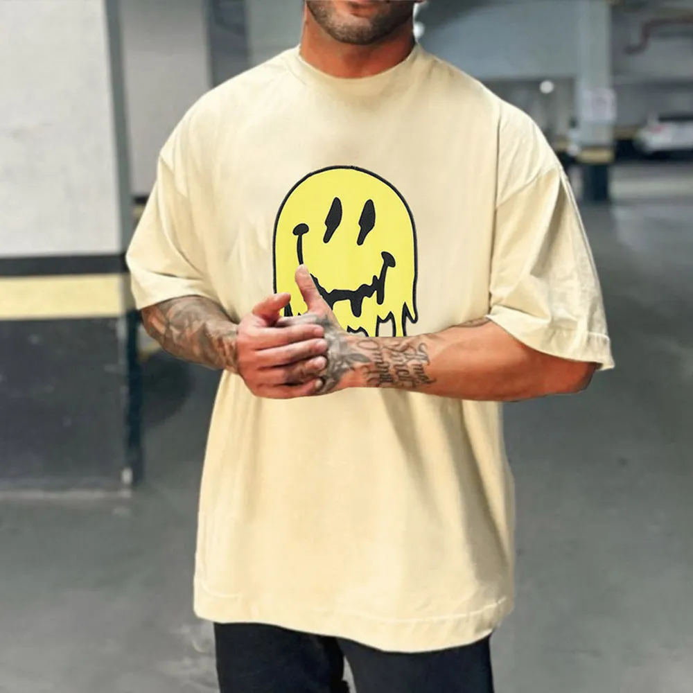 Smiley Graphic Print Loose Men's Short Sleeve T-Shirt sold by Shopnova