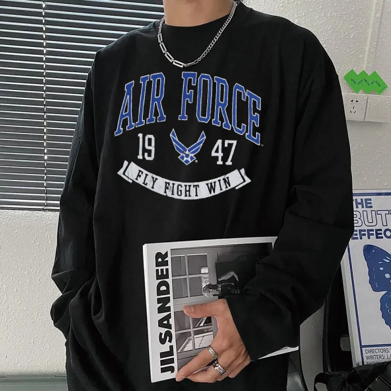 Air Force 1947 Men's Loose Long Sleeve T-Shirts-B sold by Shopnova
