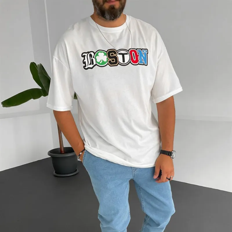 Boston Men's Casual Oversized T-Shirts sold by Shopnova