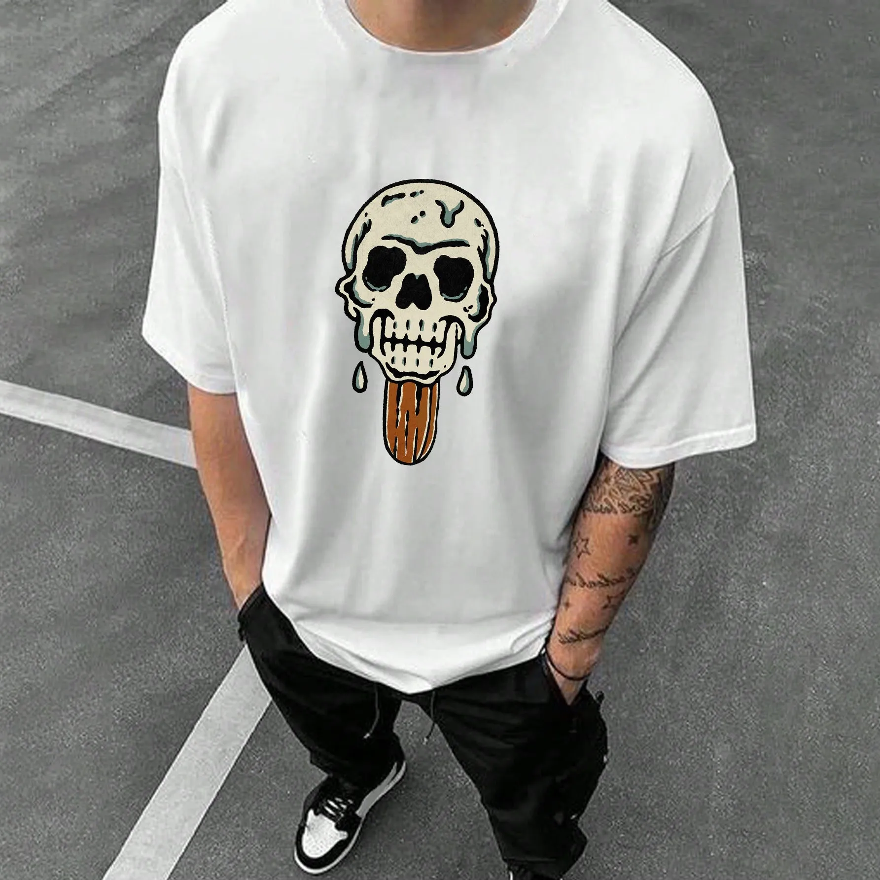 Skull Print Men's Cotton T-shirt sold by Shopnova