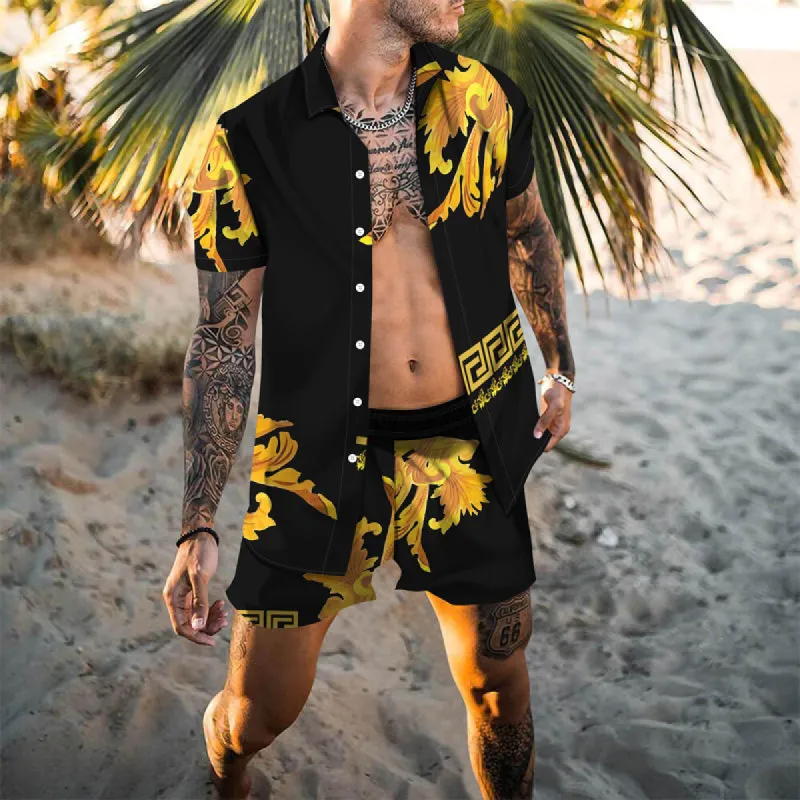 Trendy Fashion Printed Shirt Shorts Vacation Two-Piece Set sold by Shopnova