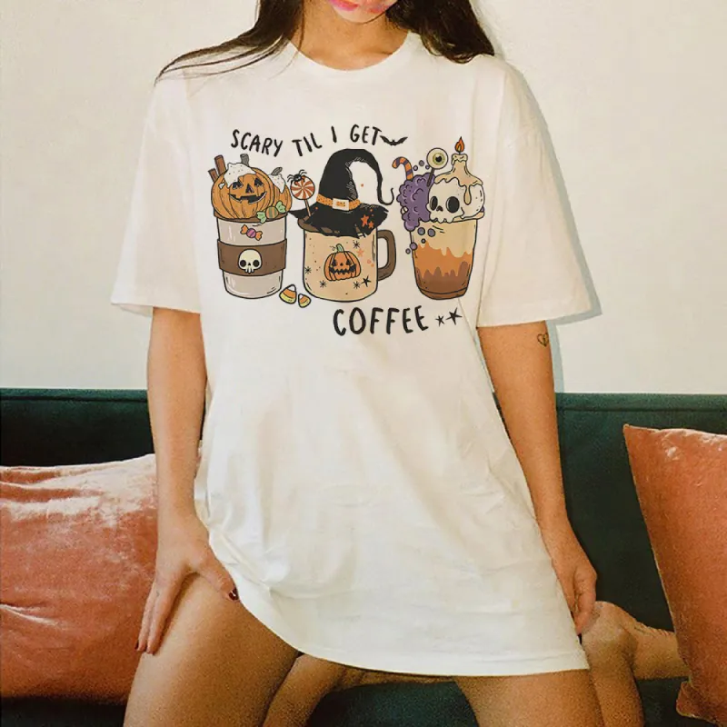Halloween Pumkim and Skull Coffee Women's T-shirt sold by Shopnova