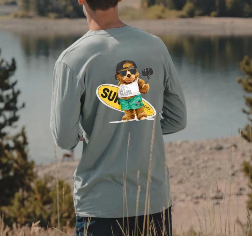 Surfing Bear Long Sleeve Cotton Tee 230 GSM-A sold by Shopnova