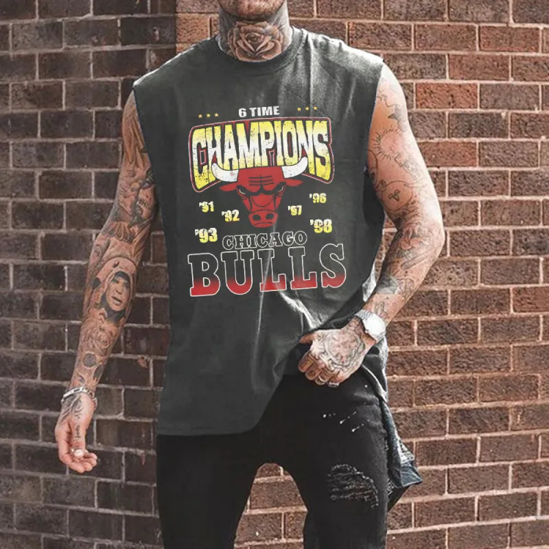 Clearance-Bulls Graphic Print Loose Athleisure Men's Tank Top-L sold by Shopnova