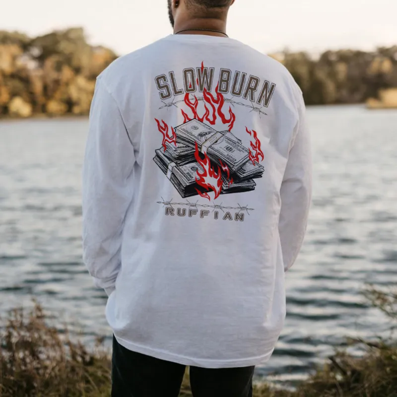 Slow Burn Graphic Print Casual Men's Long Sleeve T-Shirt-A sold by Shopnova