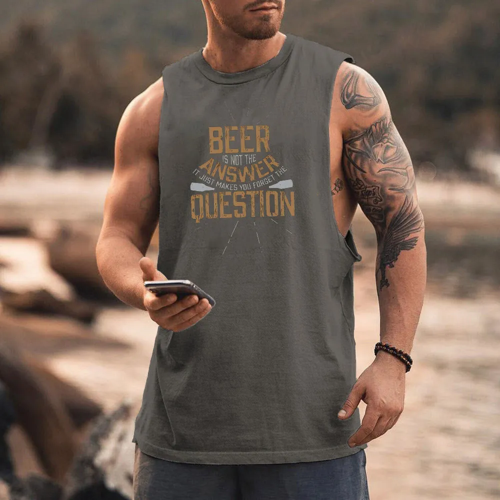 Beer Alphabet Graphic Print Casual Loose Men's Tank Top sold by Shopnova