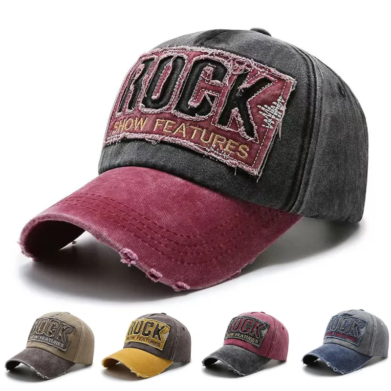 Rock Embroidered Vintage Colorblock Cap Hat sold by Shopnova