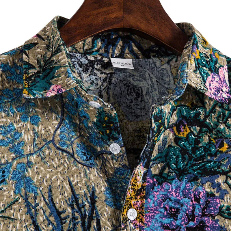Cotton And Linen Printed Pocket Button-down Shirt sold by Shopnova product image thumbnail 4