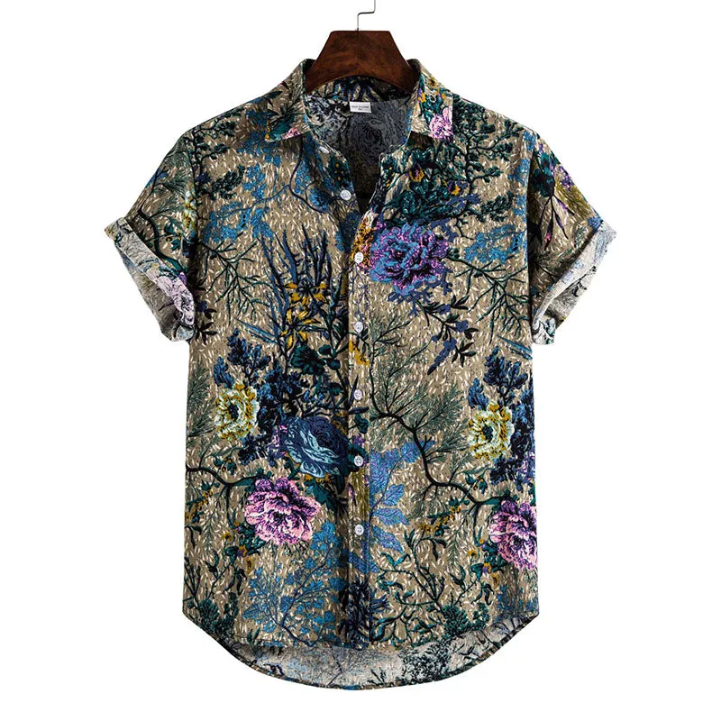 Cotton And Linen Printed Pocket Button-down Shirt sold by Shopnova