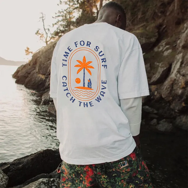 Palm Tree and Wave Print Men's White Tee sold by Shopnova