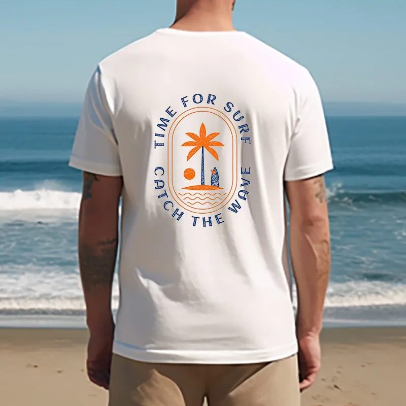 Palm Tree and Wave Print Men's White Tee sold by Shopnova product image thumbnail 2