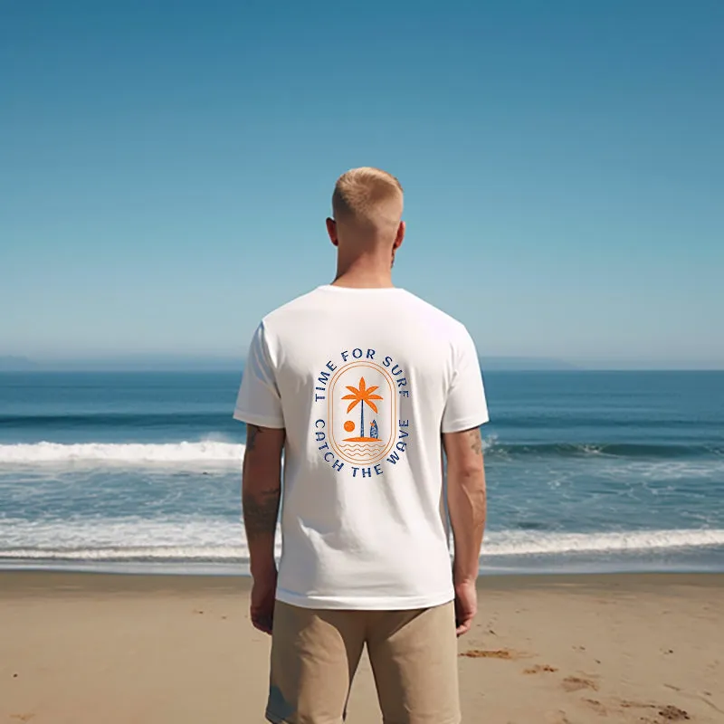 Palm Tree and Wave Print Men's White Tee sold by Shopnova product image thumbnail 3