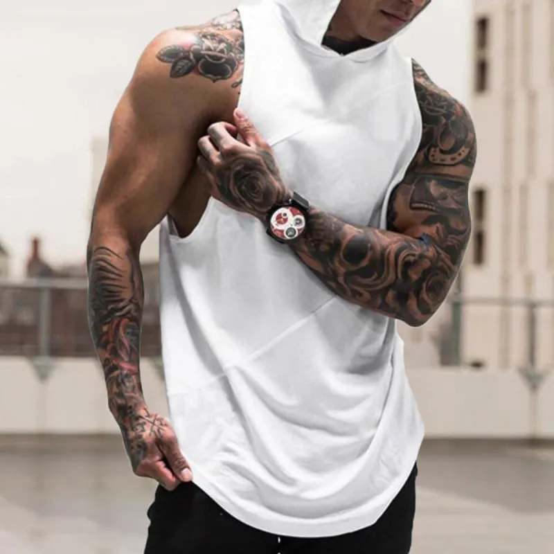 Athletic-inspired Mesh Panel Men's Cotton Hoodie Tank Top sold by Shopnova