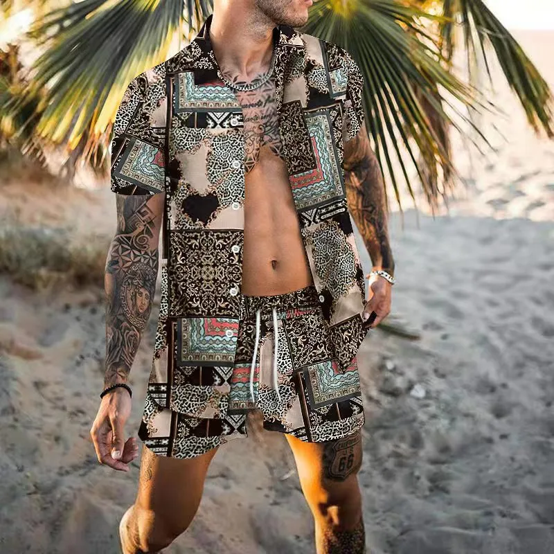 Men's Patchwork Print Beach Wear Two Pieces sold by Shopnova