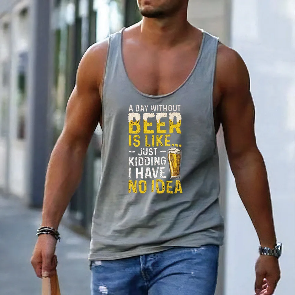 Loose Beer Alphabet Graphic Print Men's Tank Top sold by Shopnova