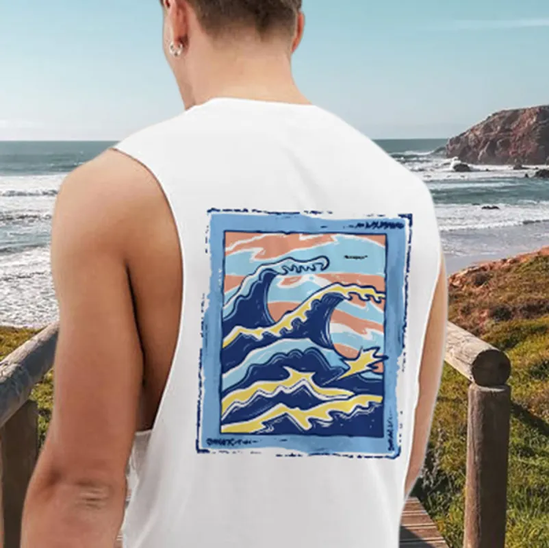 Ocean Wave Print Men's Casual Tank-B sold by Shopnova