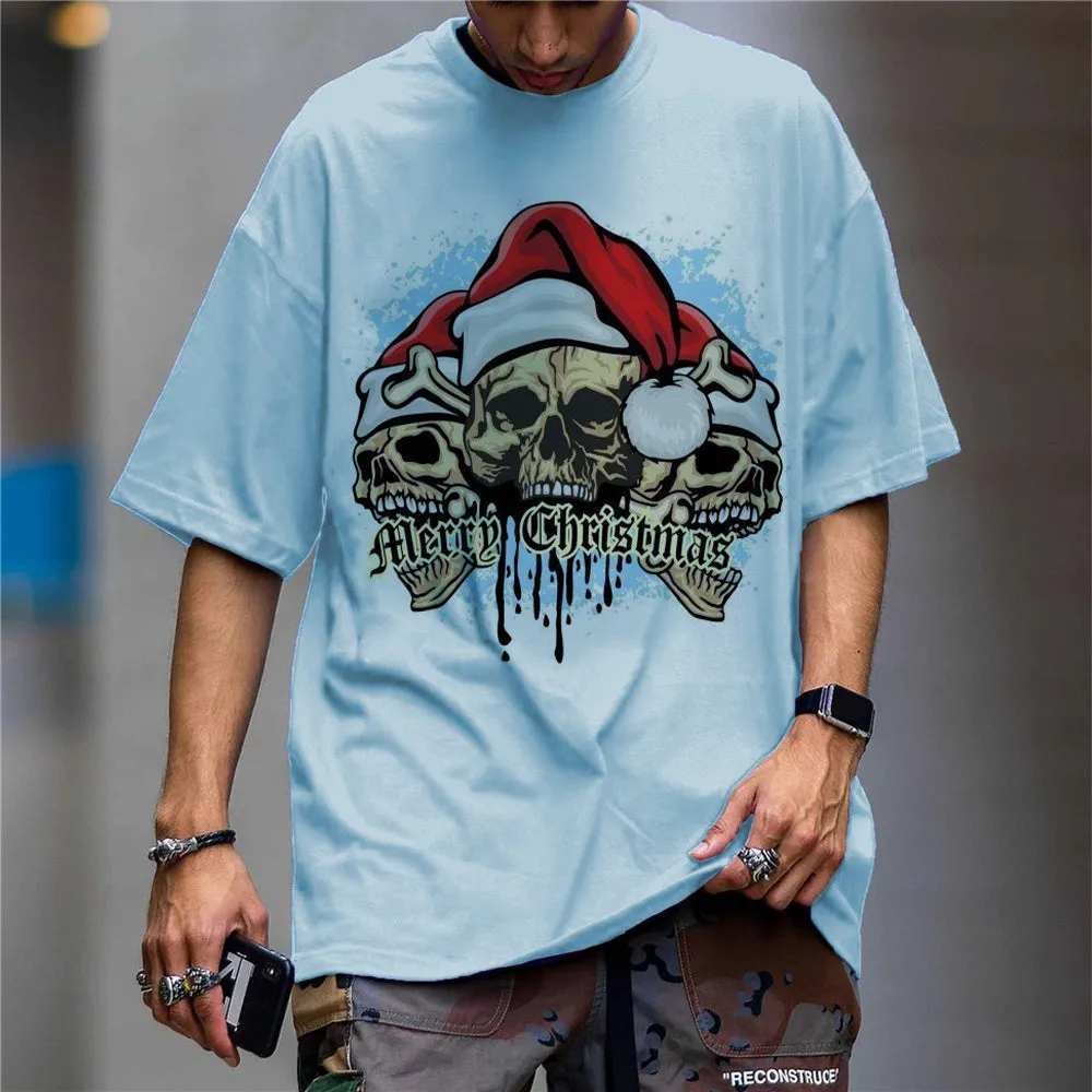 Merry Christmas Skull Men's Casual Short Sleeve T-Shirt sold by Shopnova product image thumbnail 4