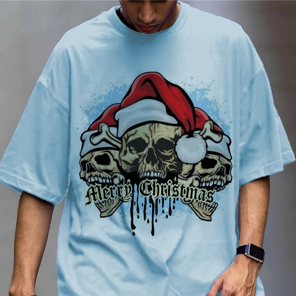 Merry Christmas Skull Men's Casual Short Sleeve T-Shirt sold by Shopnova product image thumbnail 3