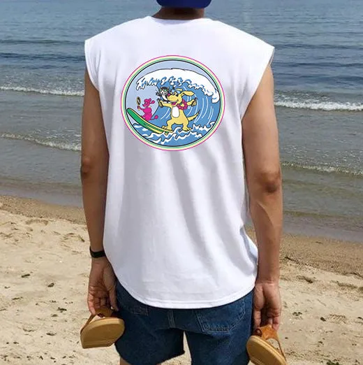 Dog Surfing Graphic Print Men's Tank Top-C sold by Shopnova