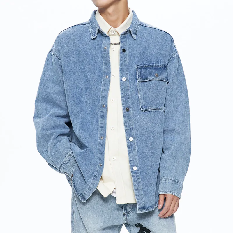 Men's Casual Button Up Denim Shirts with Pocket sold by Shopnova