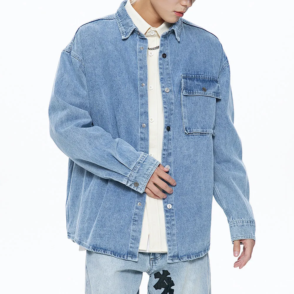 Men's Casual Button Up Denim Shirts with Pocket sold by Shopnova product image thumbnail 2