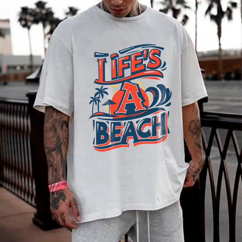 Life's a Beach Men's Letter Print White T-shirt sold by Shopnova