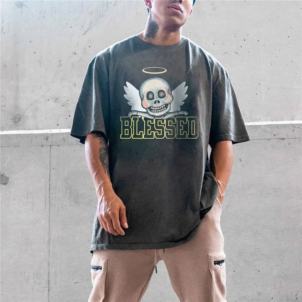 Blessed Skull Angel Graphic Print Men's T-Shirt sold by Shopnova