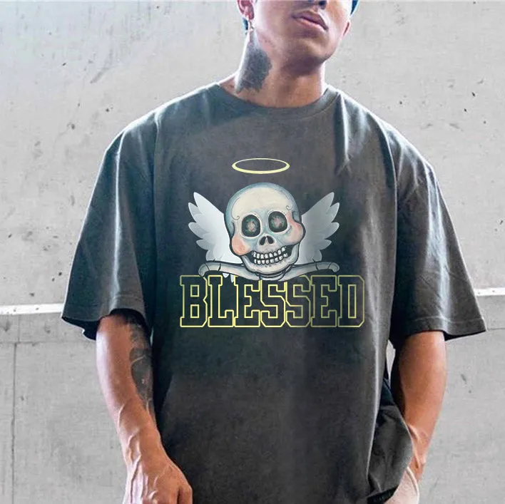 Blessed Skull Angel Graphic Print Men's T-Shirt sold by Shopnova product image thumbnail 2
