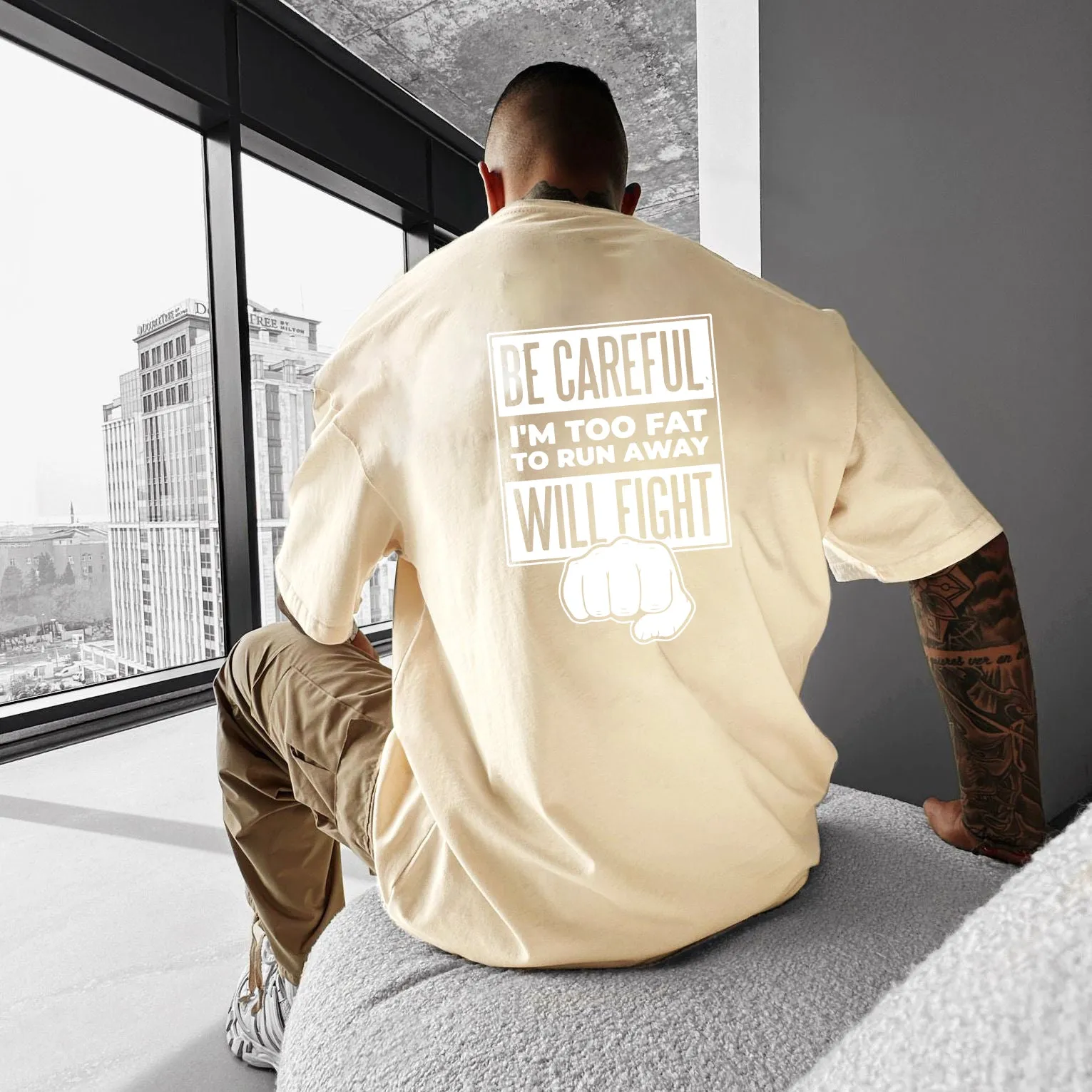 Be Careful Will Fight Print Men's Cotton T-shirt sold by Shopnova product image thumbnail 4