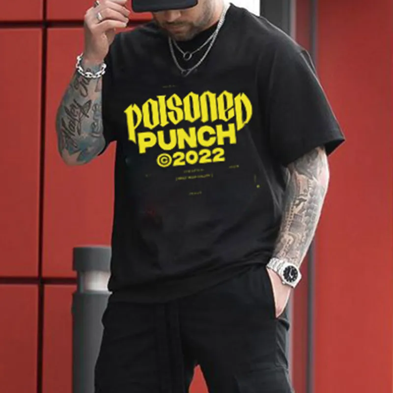 Letter Graphic Print Loose Men's Short Sleeve T-Shirt sold by Shopnova