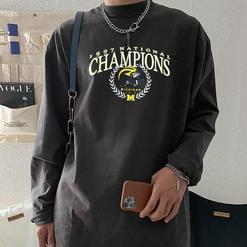 Michigan Footbal Men's Sports Long Sleeve T-Shirts-B sold by Shopnova