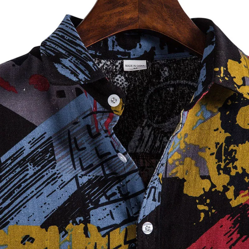 Cotton And Linen Printed Pocket Button-down Shirt sold by Shopnova product image thumbnail 3