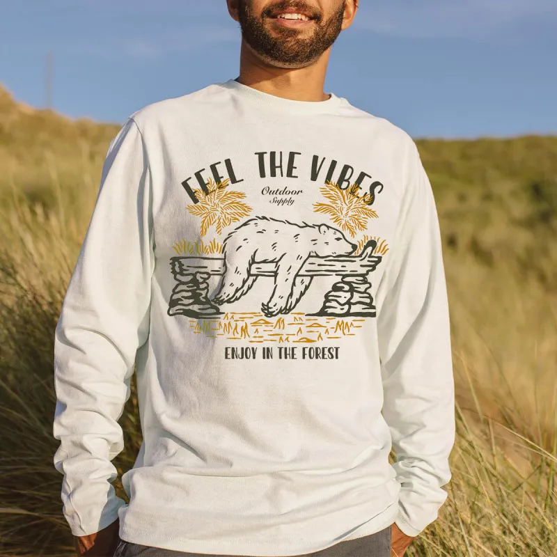 Feel the Vibes Men's Fashion Long Sleeve T-Shirts-B sold by Shopnova