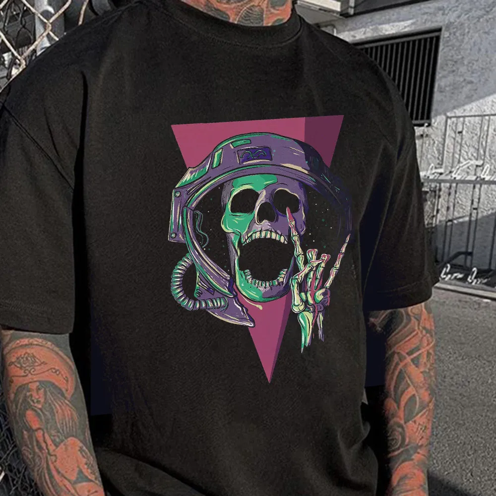 Skull Spaceman Graphic Print Casual Loose Men's T-Shirt sold by Shopnova product image thumbnail 2