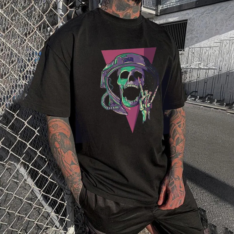 Skull Spaceman Graphic Print Casual Loose Men's T-Shirt sold by Shopnova