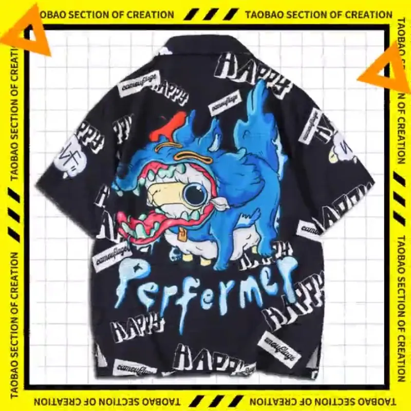 Men's Short Sleeve Shirt Men's couple loose summer hip hop  Hawaiian style shirt sold by Shopnova