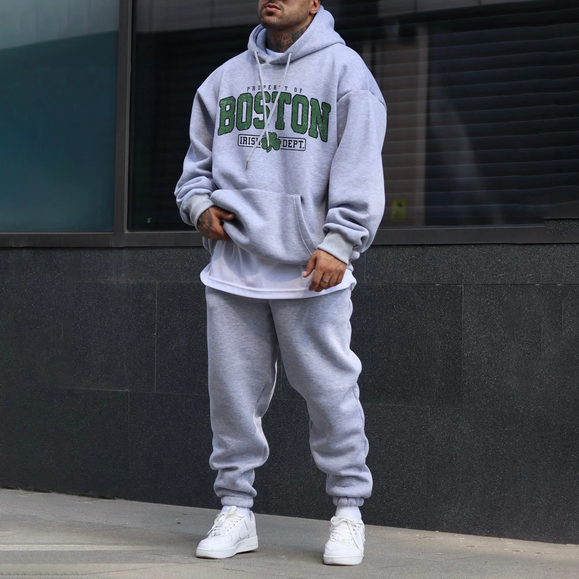 Boston Shamrock Print Men's Loose Fit Hoodies sold by Shopnova product image thumbnail 2