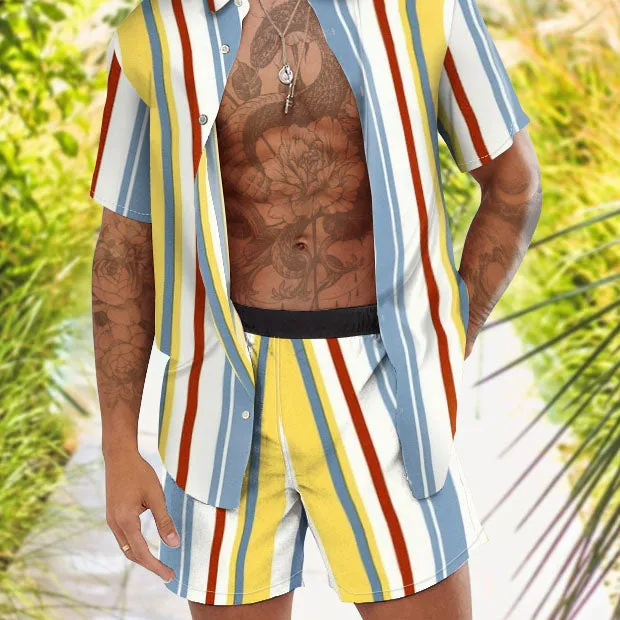 Fashion Personality Trend Stripe Print Hawaiian Vacation Two-Piece Set sold by Shopnova product image thumbnail 2