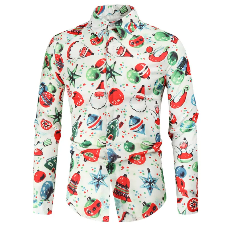 Christmas Jingle Bell Print Men's Long Sleeve Shirts sold by Shopnova