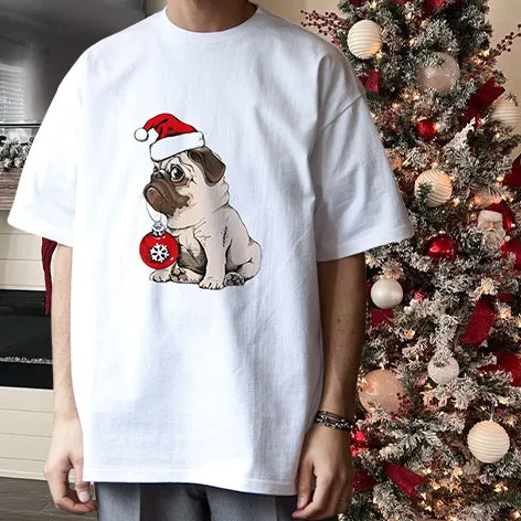 Christmas Pug Dog Cotton T-shirt sold by Shopnova product image thumbnail 2