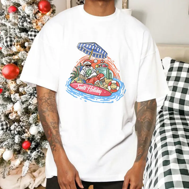 Santa Holiday Chrismtas Print Men's Cotton T-shirt made by Shopnova