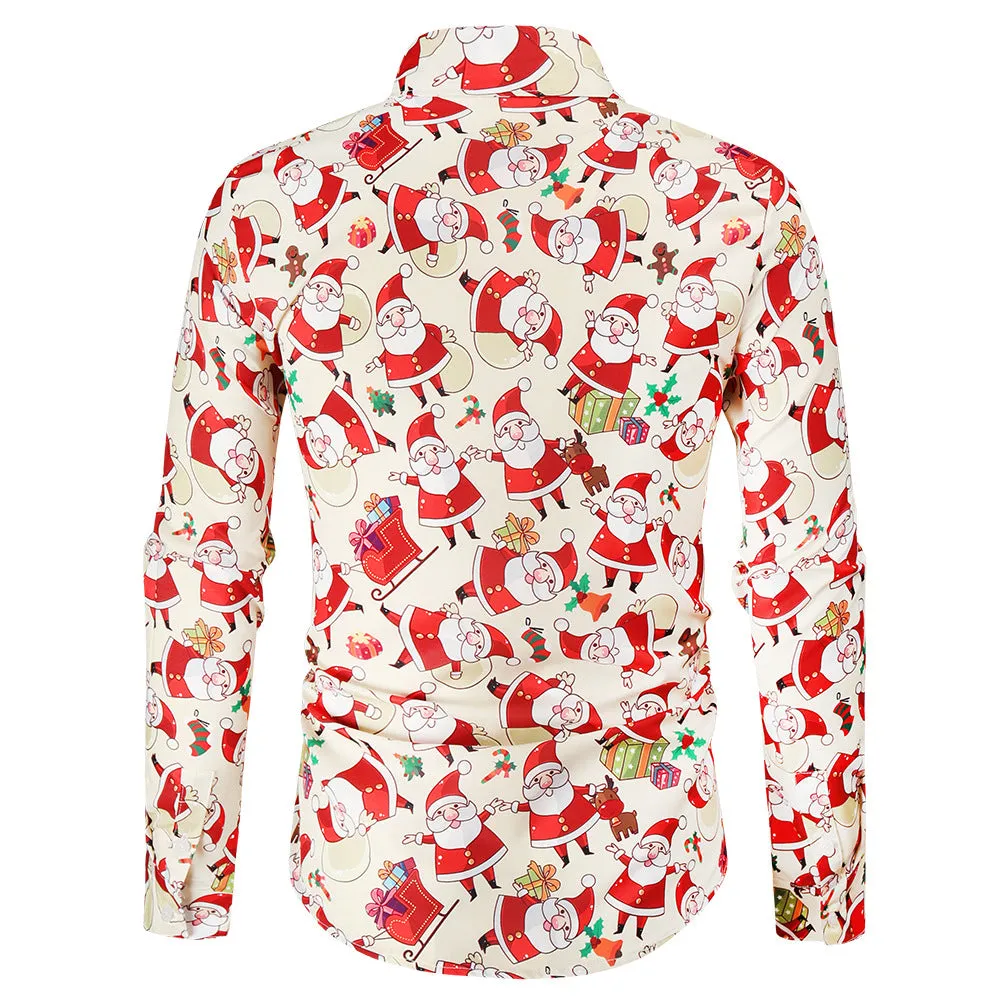 Santa Print Men's Long Sleeve Shirts sold by Shopnova product image thumbnail 2