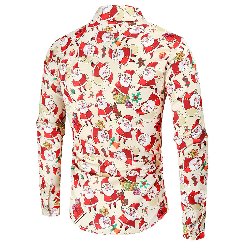 Santa Print Men's Long Sleeve Shirts sold by Shopnova product image thumbnail 4