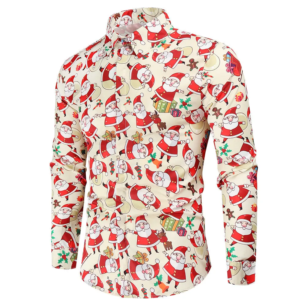 Santa Print Men's Long Sleeve Shirts sold by Shopnova product image thumbnail 3