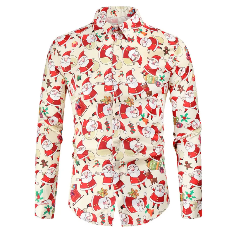 Santa Print Men's Long Sleeve Shirts sold by Shopnova