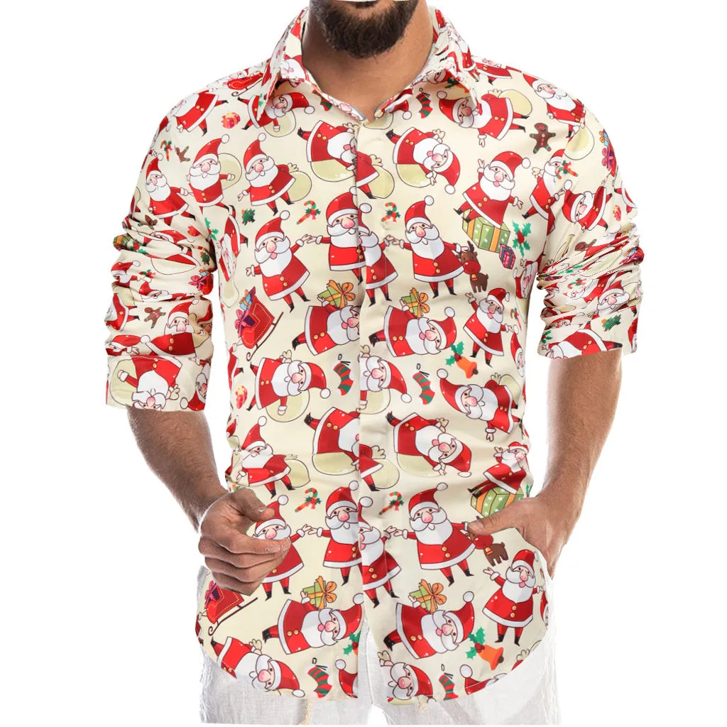 Santa Print Men's Long Sleeve Shirts sold by Shopnova product image thumbnail 5
